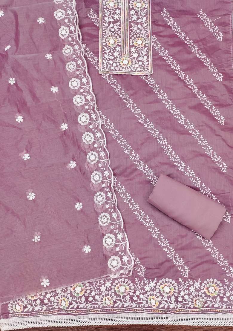 Lavender Chikankari Cotton Pakistani Suit Set - Indya