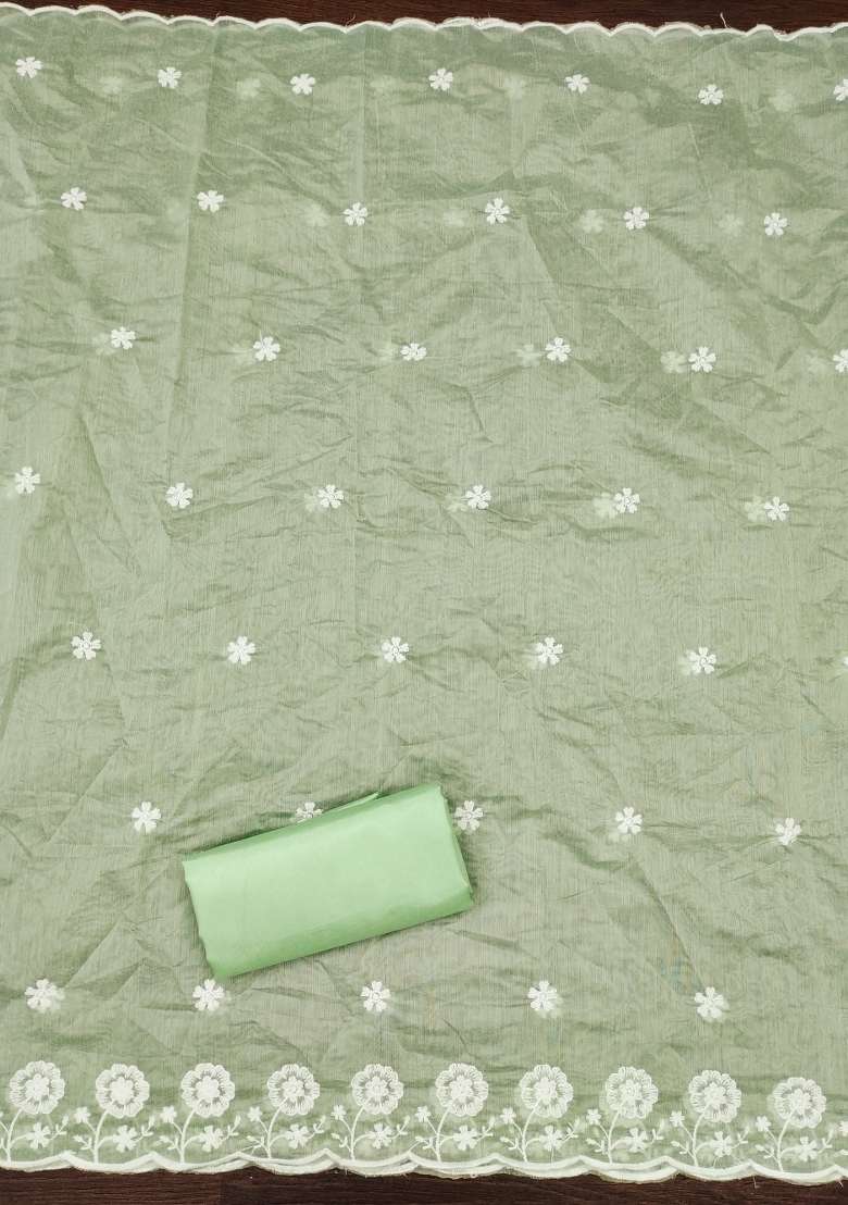 Light Green Embroidered Cotton Pakistani Suit Set - Indya