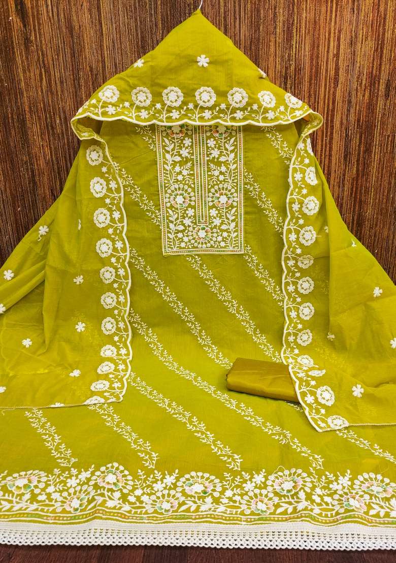 Mehandi Chikankari Blended Straight Kurta Set - Indya