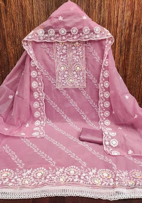 Pink Chikankari Blended Straight Kurta Set