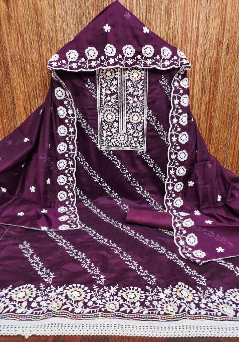 Purple Embroidered Blended Kaftan