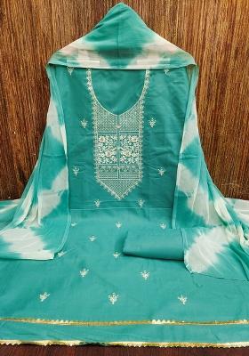 Sea Green Embroidered Cotton Blend Dress Material