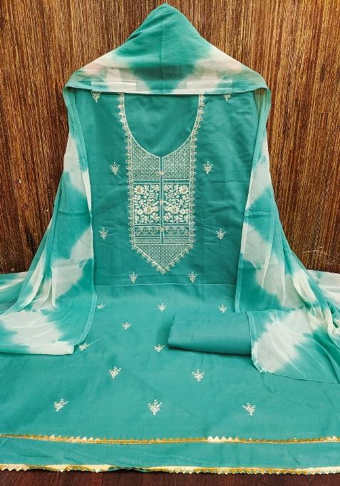 Sea Green Embroidered Cotton Straight Kurta Set