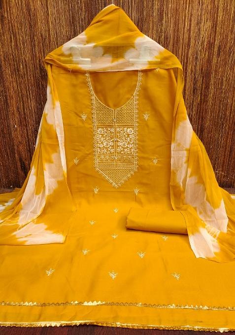 Yellow Embroidered Blended Straight Kurta Set
