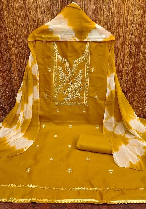 Yellow Tie And Dye Blended Straight Kurta Set