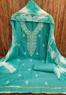 Sea Green Embroidered Cotton Blend Dress Material