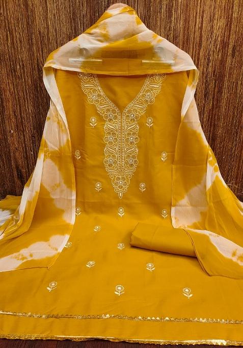 Yellow Embroidered Blended Straight Kurta Set