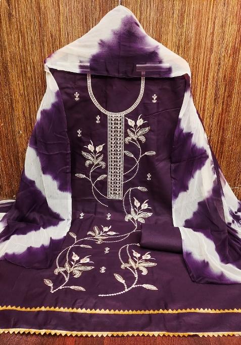 Purple Tie And Dye Blended Straight Kurta Set