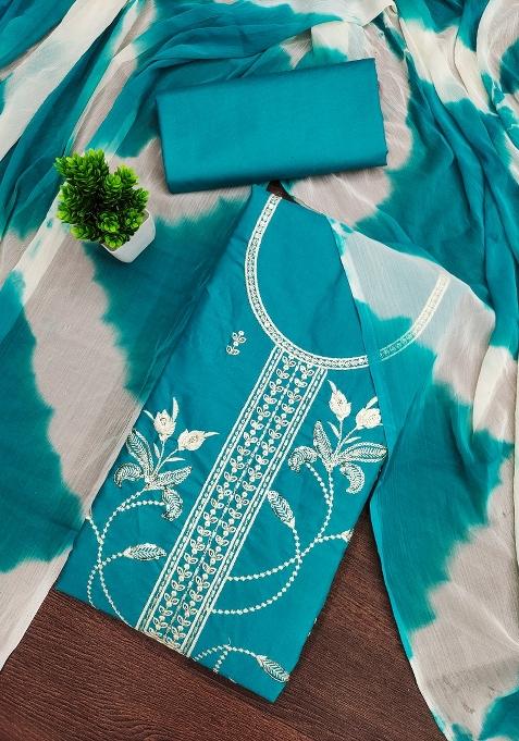 Sea Green Embroidered Cotton Blend Dress Material