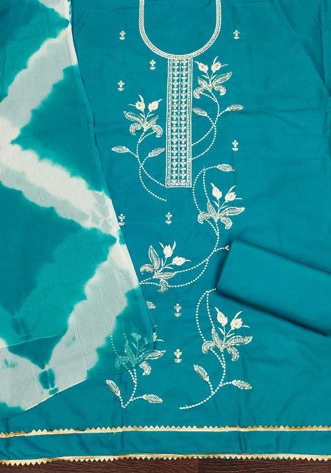 Sea Green Embroidered Cotton Blend Dress Material