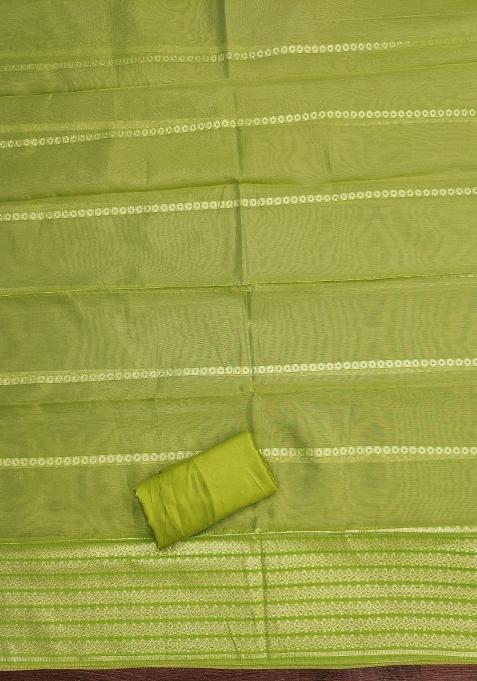 Mehandi Embroidered Jacquard Dress Material