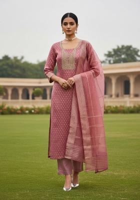 Purple Embroidered Jacquard Dress Material