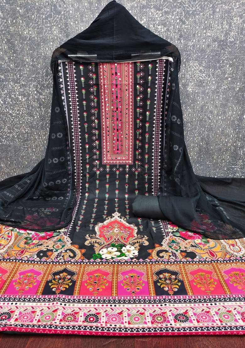Multicolor Embroidered Blended Pakistani Suit Set - Indya