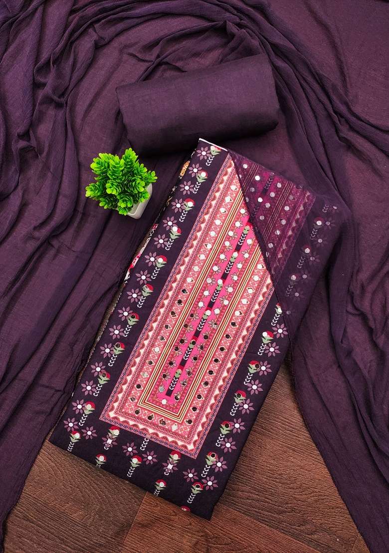Multicolor Embroidered Cotton Blend Dress Material - Indya