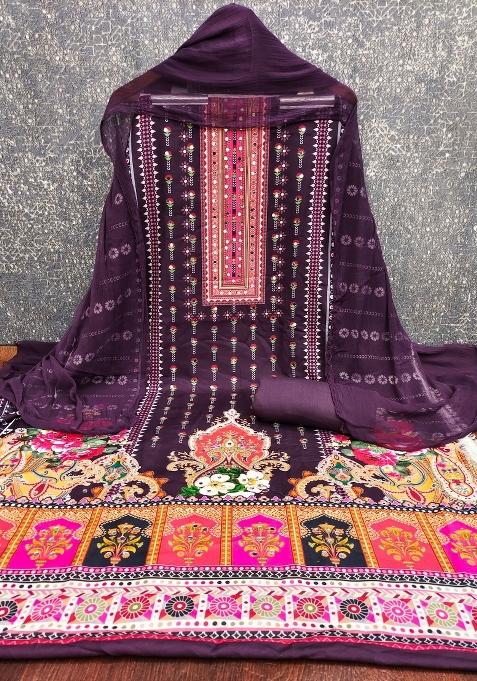 Multicolor Embroidered Cotton Blend Dress Material