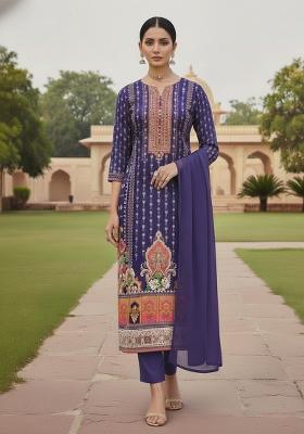 Multicolor Embroidered Cotton Blend Dress Material