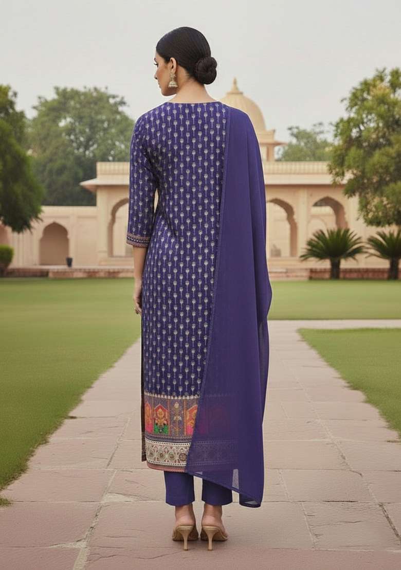Multicolor Embroidered Cotton Blend Dress Material - Indya