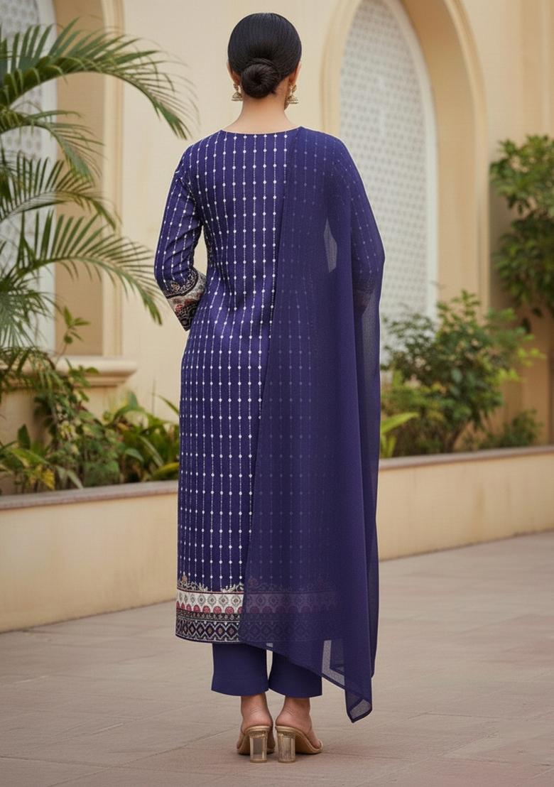 Multicolor Embroidered Cotton Blend Dress Material - Indya