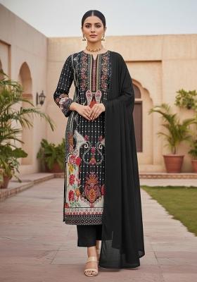Multicolor Embroidered Cotton Blend Dress Material