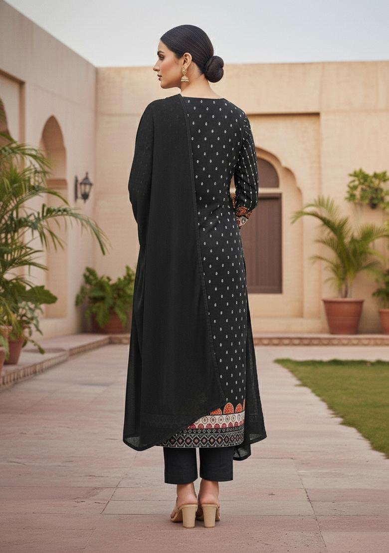 Multicolor Embroidered Cotton Blend Dress Material - Indya