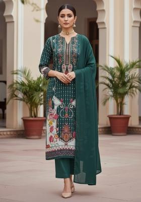 Multicolor Embroidered Cotton Blend Dress Material