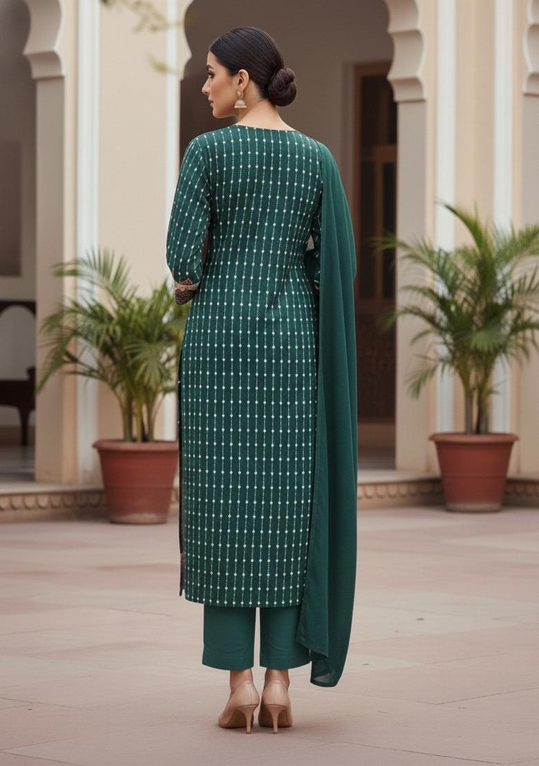 Multicolor Embroidered Cotton Blend Dress Material - Indya
