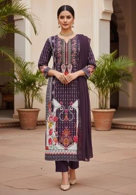 Multicolor Embroidered Cotton Blend Dress Material