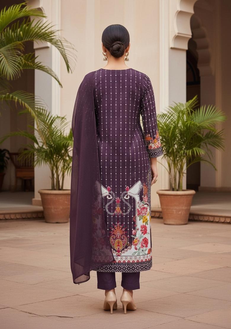 Multicolor Embroidered Cotton Blend Dress Material - Indya