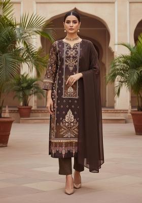 Multicolor Embroidered Cotton Blend Dress Material