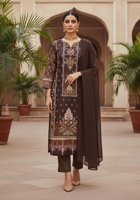 Multicolor Embroidered Cotton Blend Dress Material