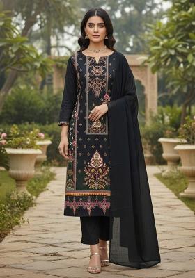 Multicolor Embroidered Cotton Blend Dress Material