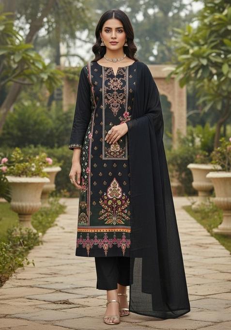 Multicolor Embroidered Cotton Blend Dress Material