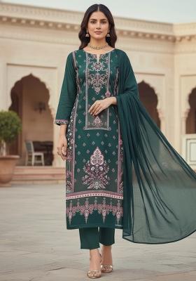 Multicolor Embroidered Cotton Blend Dress Material