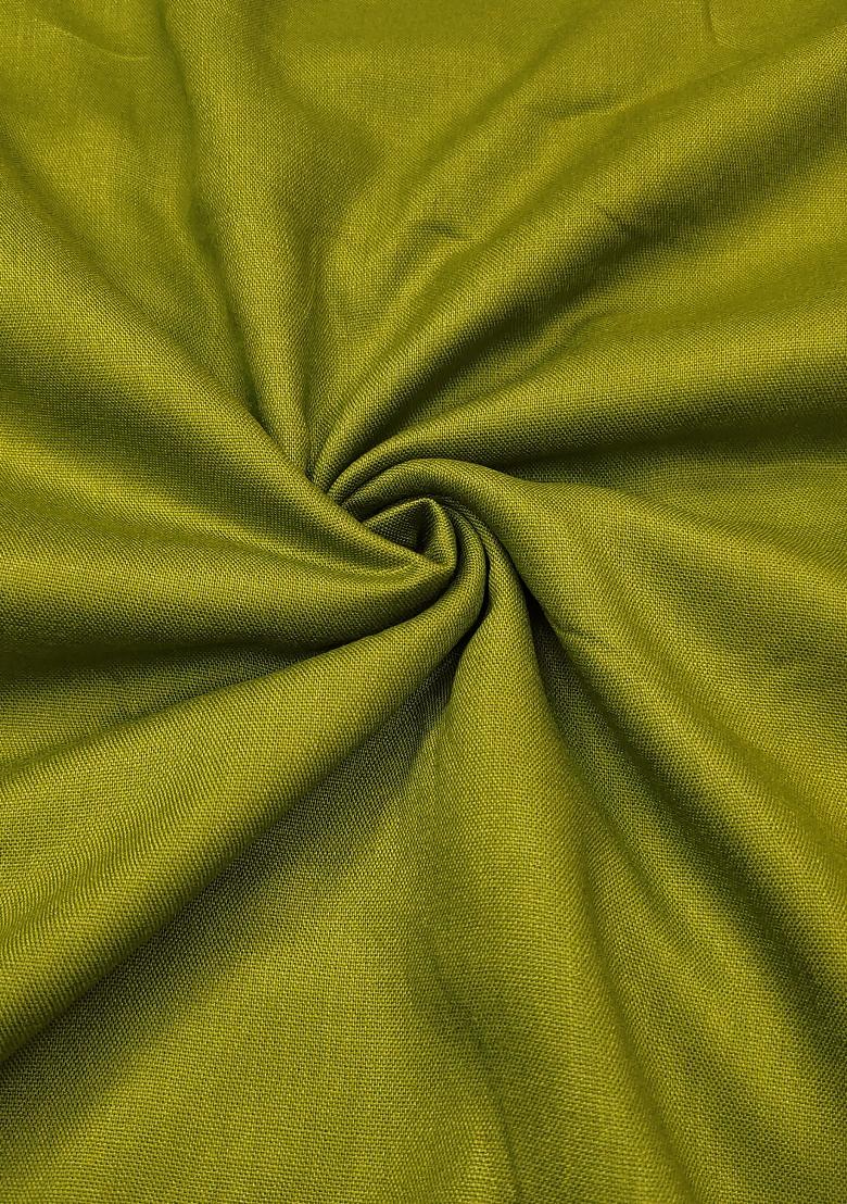 Green Embroidered Cotton Blend Dress Material - Indya