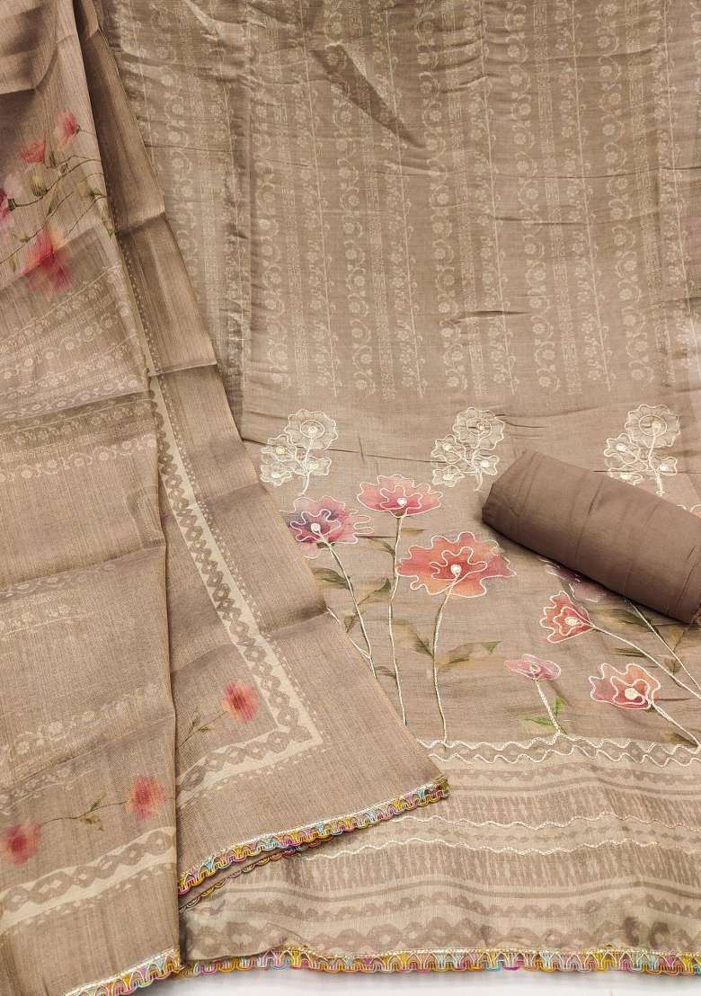 Grey Embroidered Blended Straight Kurta Set - Indya