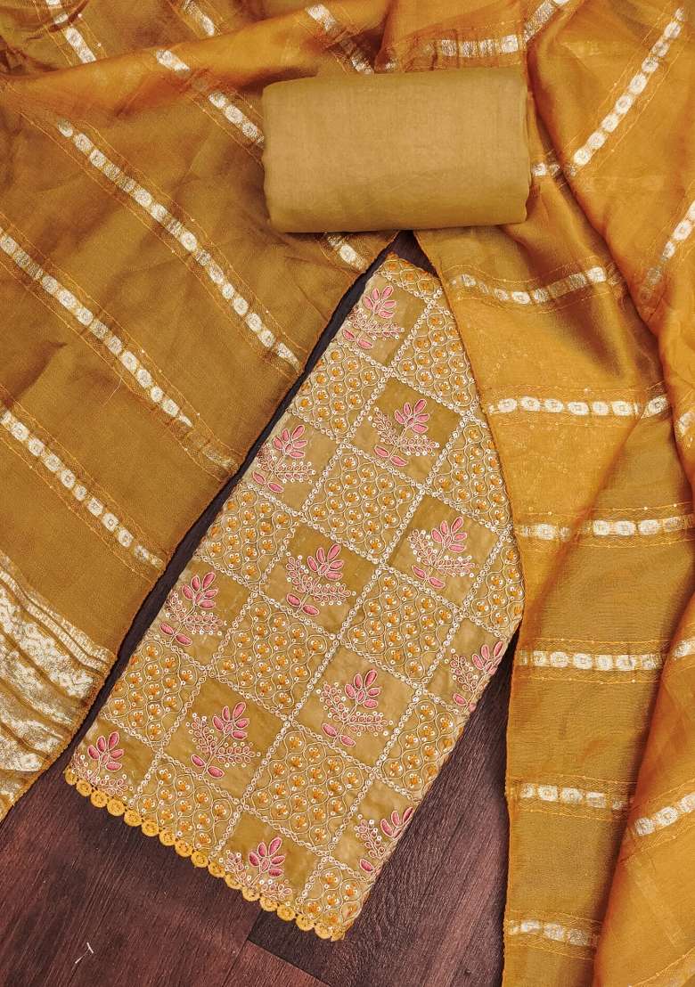 Mustard Bandhani Silk Blend Punjabi Suit - Indya