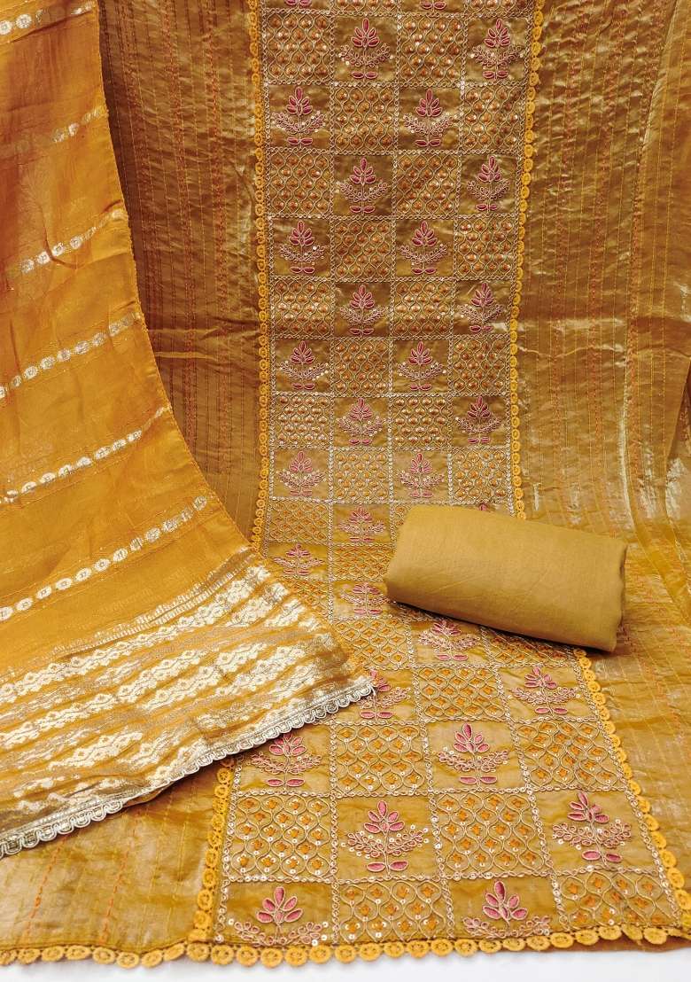 Mustard Bandhani Silk Blend Punjabi Suit - Indya
