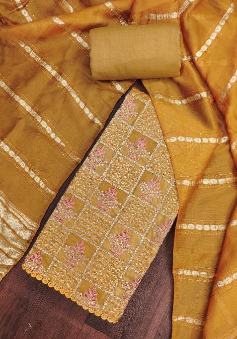 Mustard Embroidered Silk Dress Material
