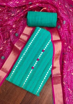 Sea Green Embroidered Cotton Blend Dress Material