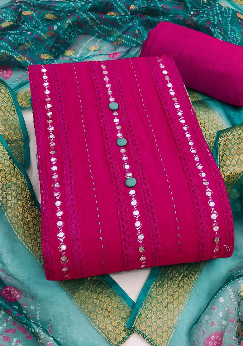 Pink Mirror Work Blended Punjabi Suit - Indya