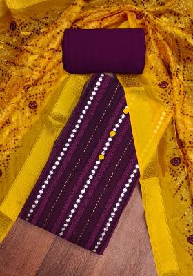Purple Embroidered Cotton Blend Dress Material
