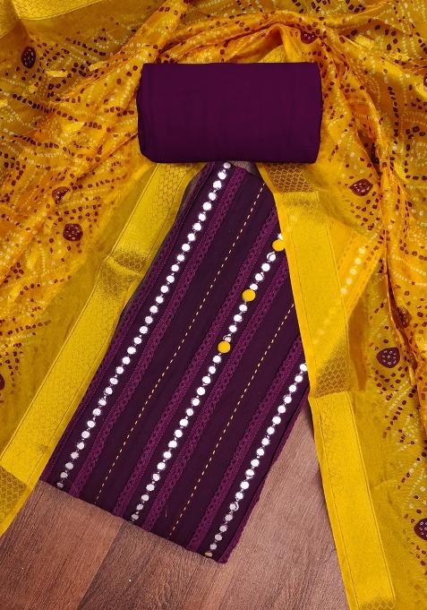 Purple Striped Blended Punjabi Suit