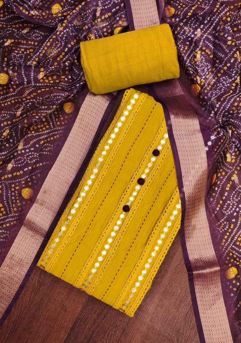 Light Green Mirror Work Cotton Punjabi Suit - Indya