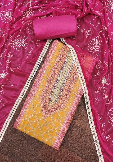 Multicolor Embroidered Cotton Blend Dress Material