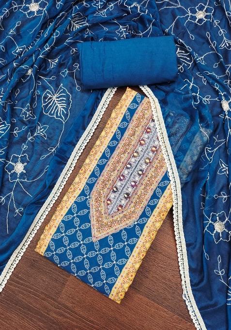 Multicolor Embroidered Cotton Blend Dress Material