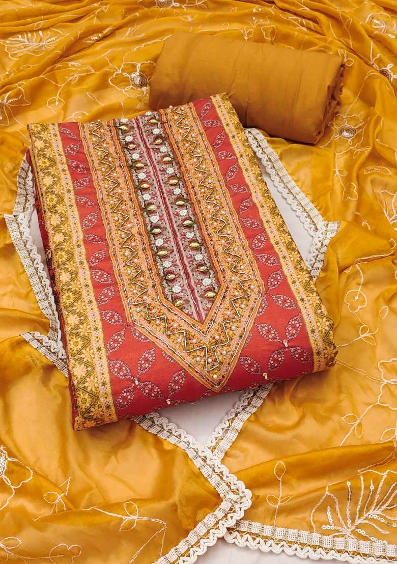 Multicolor Embroidered Blended Punjabi Suit - Indya