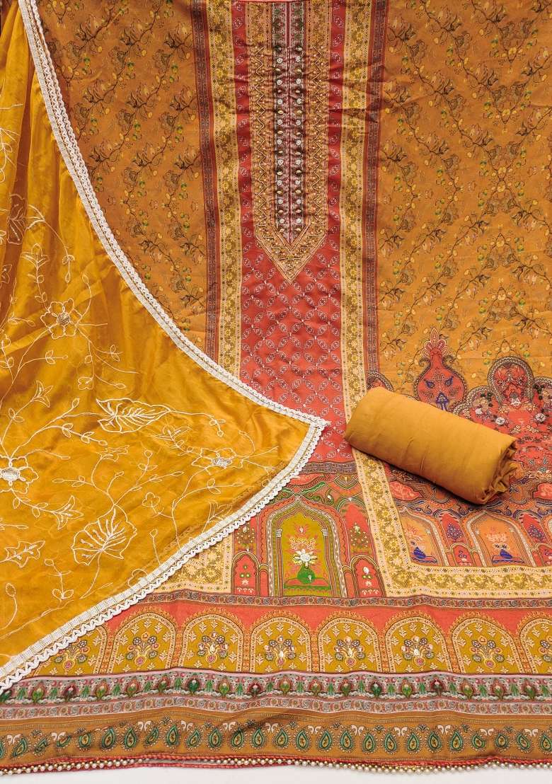 Multicolor Embroidered Blended Punjabi Suit - Indya