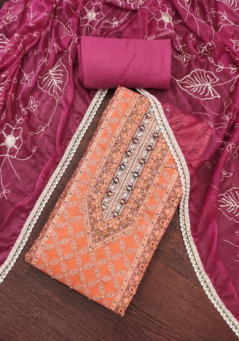 Multicolor Embroidered Cotton Blend Dress Material