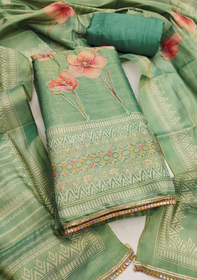 Sea Green Floral Print Cotton Straight Kurta Set - Indya