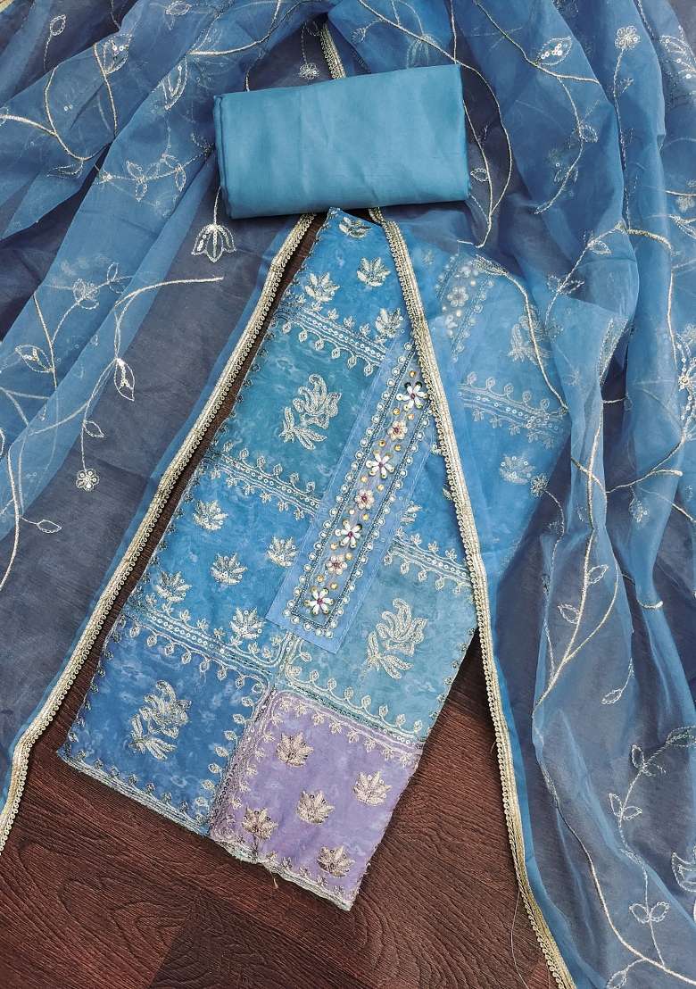 Multicolor Embroidered Viscose Dress Material - Indya